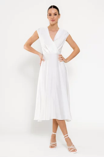 Rochie midi din vâscoză cu cordon ivory RBD0309