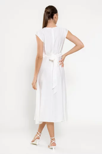 Rochie midi din vâscoză cu cordon ivory RBD0309