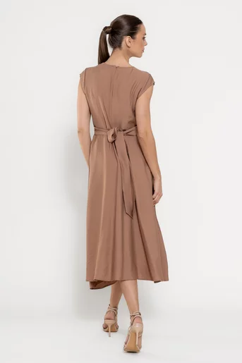 Rochie midi din vâscoză cu cordon mocha RBD0309