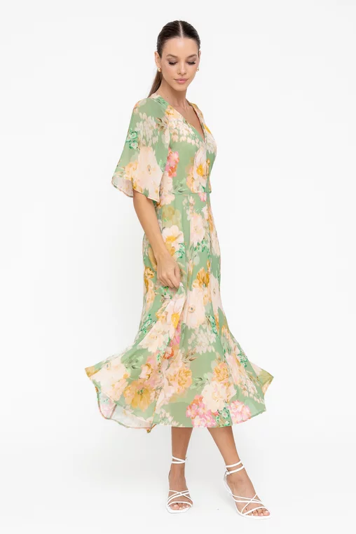 Rochie midi din vâscoză decolteu în v verde R8547 picture - 4