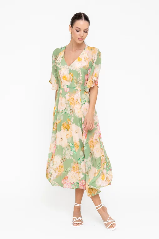 Rochie midi din vâscoză decolteu în v verde R8547 picture - 6