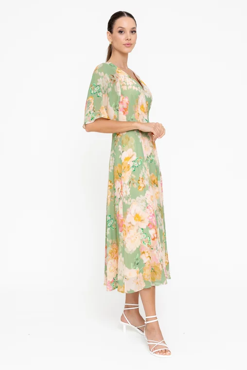 Rochie midi din vâscoză decolteu în v verde R8547 picture - 7