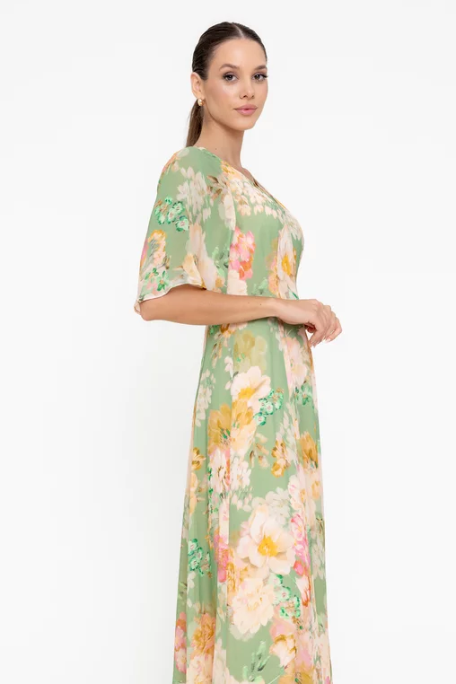 Rochie midi din vâscoză decolteu în v verde R8547 picture - 3