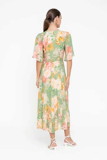 Rochie midi din vâscoză decolteu în v verde R8547