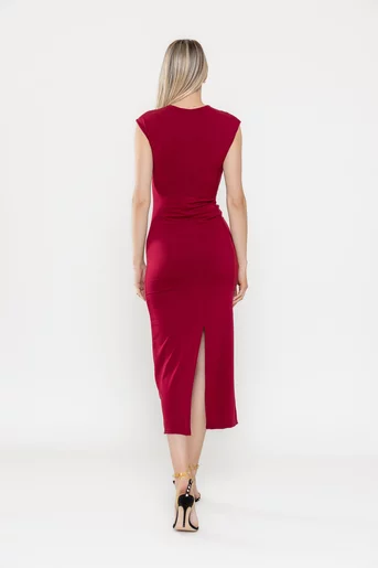 Rochie midi elegantă cu inel decorativ burgundy RLA0519