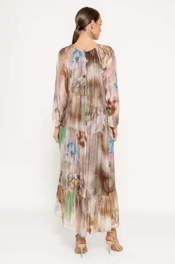 Rochie midi imprimeu floral mare bej RHF0305