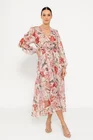 Rochie midi imprimeu floral roșu RBR0308 thumbnail picture - 