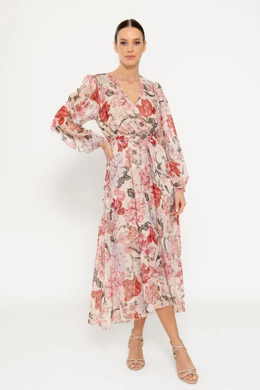Rochie midi imprimeu floral roșu RBR0308 picture - 1