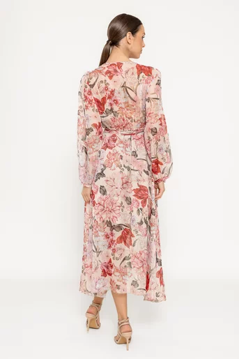 Rochie midi imprimeu floral roșu RBR0308