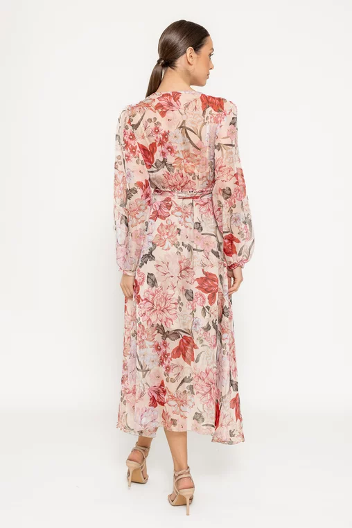 Rochie midi imprimeu floral roșu RBR0308 picture - 2