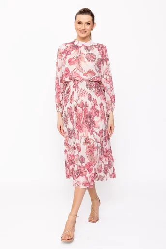 Rochie midi imprimeu floral roz RLAM0201