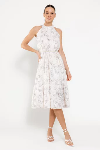 Rochie midi imprimeu fluturi crem RFY0305