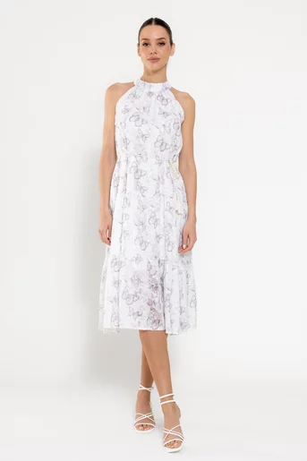 Rochie midi imprimeu fluturi ivory RFY0305