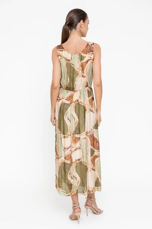 Rochie midi mătase imprimată kaki RGI0501 picture - 3