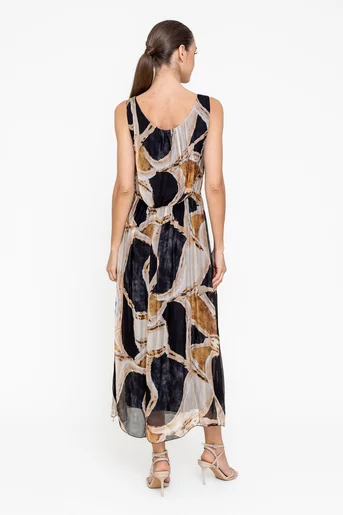 Rochie midi mătase imprimată neagră RGI0501