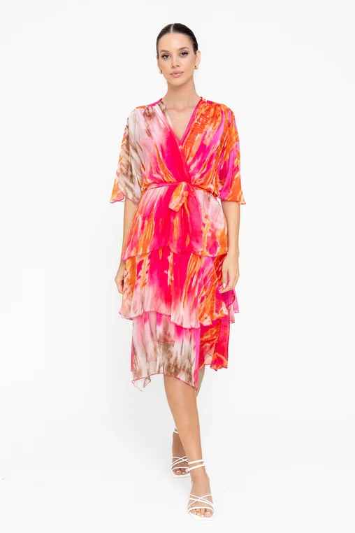 Rochie midi mătase naturală fucsia RBB0501 picture - 1