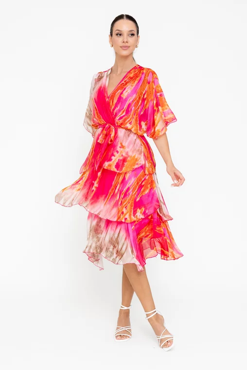 Rochie midi mătase naturală fucsia RBB0501 picture - 3