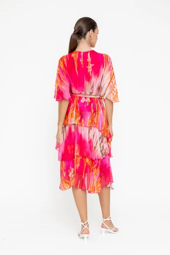 Rochie midi mătase naturală fucsia RBB0501