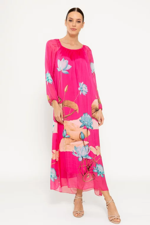 Rochie midi mătase naturală fucsia RHF0301 picture - 4