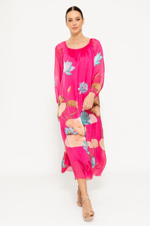 Rochie midi mătase naturală fucsia RHF0301 picture - 1