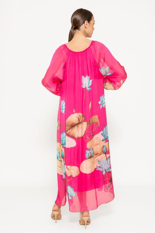 Rochie midi mătase naturală fucsia RHF0301 picture - 2