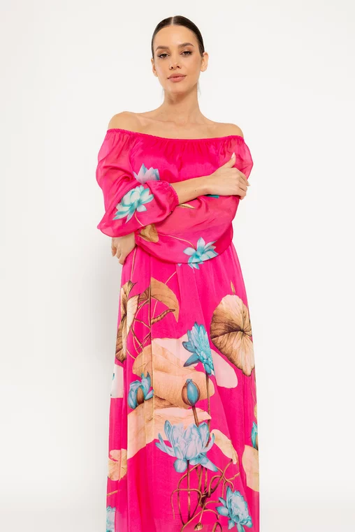 Rochie midi mătase naturală fucsia RHF0301 picture - 3