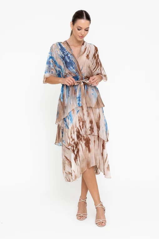Rochie midi mătase naturală maro RBB0501 picture - 4