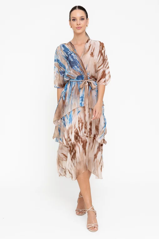 Rochie midi mătase naturală maro RBB0501 picture - 5
