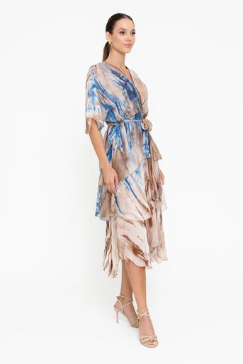 Rochie midi mătase naturală maro RBB0501