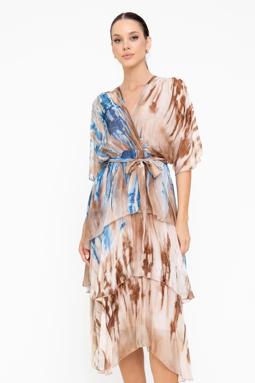 Rochie midi mătase naturală maro RBB0501 picture - 3