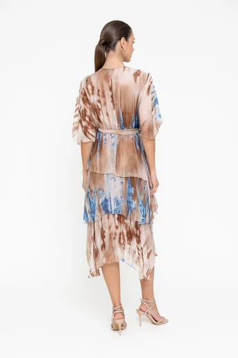Rochie midi mătase naturală maro RBB0501