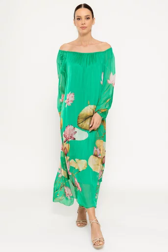 Rochie midi mătase naturală verde deschis RHF0301