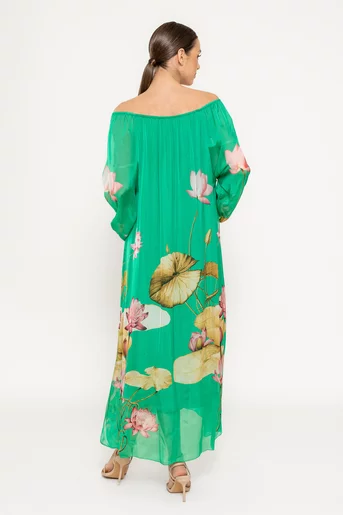 Rochie midi mătase naturală verde deschis RHF0301