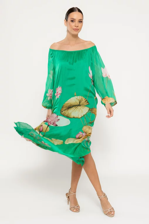 Rochie midi mătase naturală verde deschis RHF0301 picture - 3