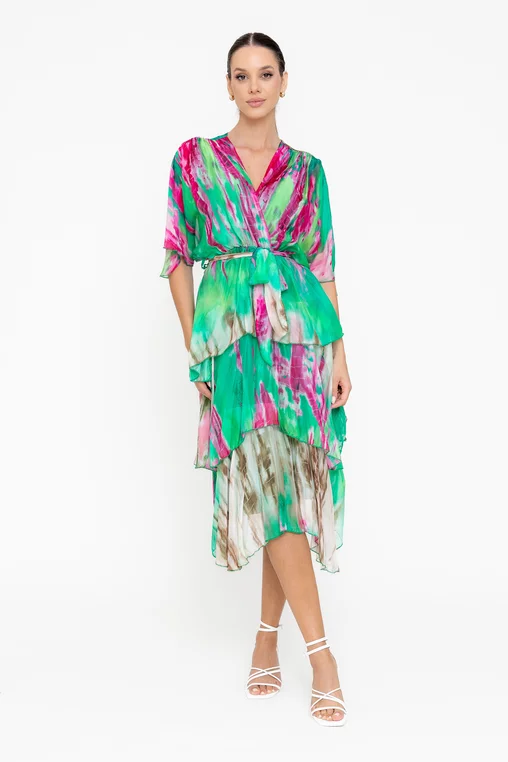 Rochie midi mătase naturală verde RBB0501 picture - 3