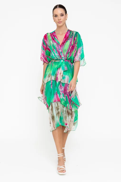 Rochie midi mătase naturală verde RBB0501 picture - 4
