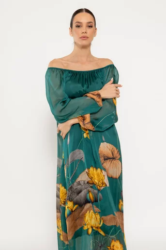 Rochie midi mătase naturală verde RHF0301