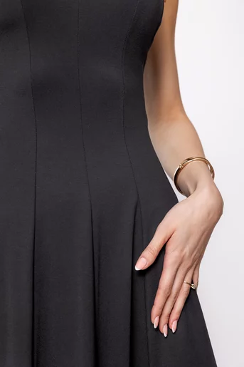 Rochie midi neagră din jerseu, croială în clini R8509