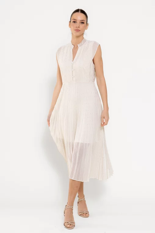 Rochie midi plisată ivory RFY0301 picture - 4