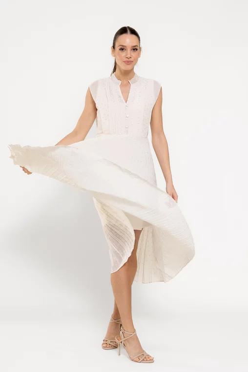 Rochie midi plisată ivory RFY0301 picture - 3