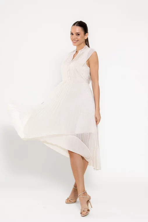 Rochie midi plisată ivory RFY0301 picture - 5