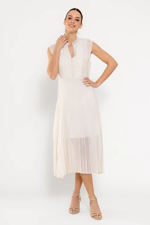 Rochie midi plisată ivory RFY0301 picture - 1