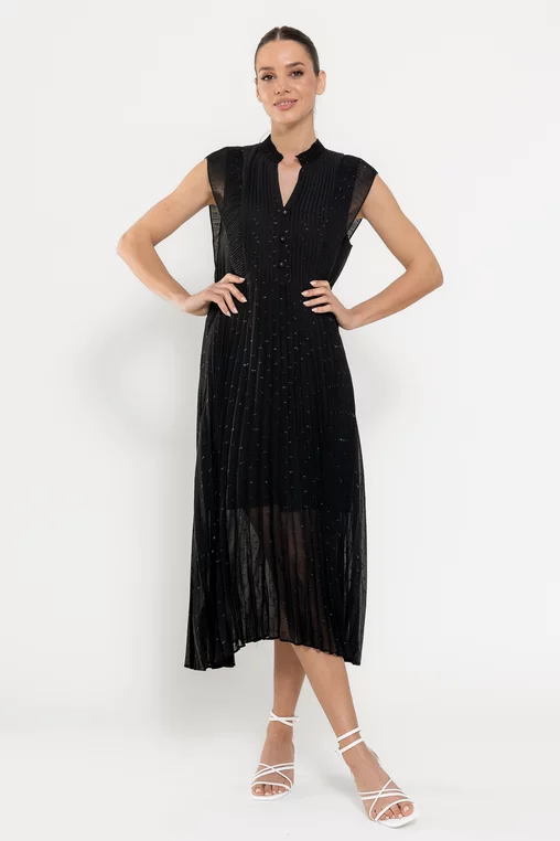 Rochie midi plisată neagră RFY0301 picture - 1