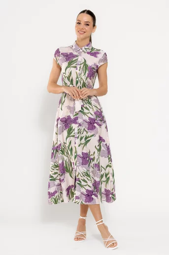 Rochie midi tip cămașă imprimeu floral mov RBD0308