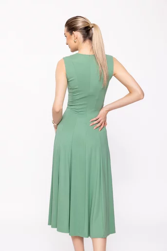 Rochie midi verde din jerseu, croială în clini R8509