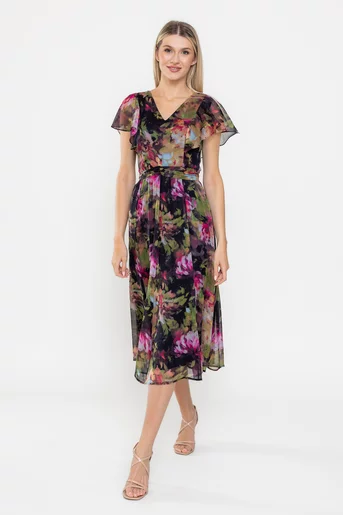 Rochie midi voal imprimeu multicolor R8535