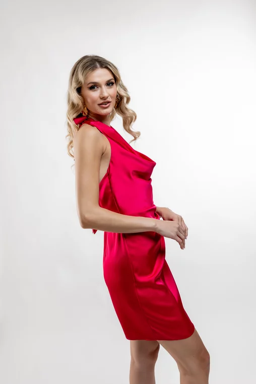 Rochie mini Caramel cu spate decupat roșu-zmeuriu R8433 picture - 7