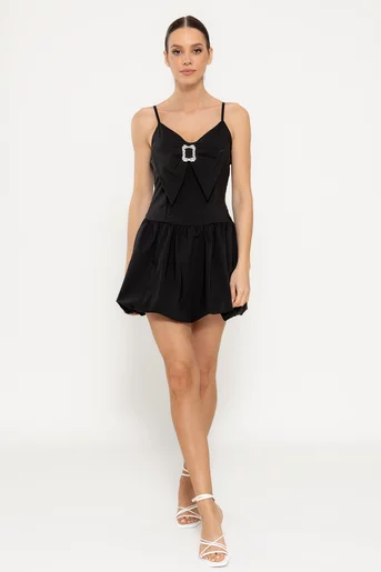 Rochie mini cu fundă neagră RLO0301