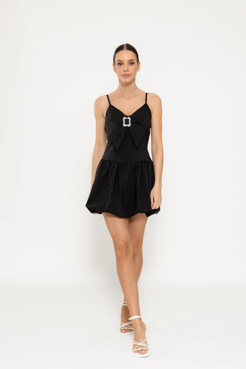 Rochie mini cu fundă neagră RLO0301 picture - 3