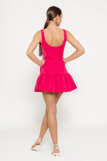 Rochie mini cu volan fucsia RLO0306